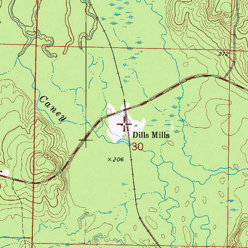 Topographic Map of Dills Mills, AR