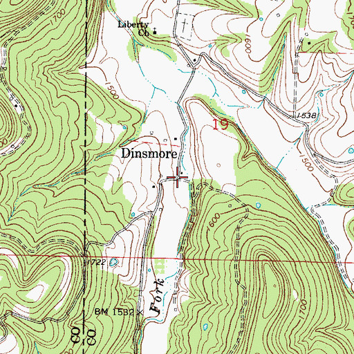 Topographic Map of Dinsmore, AR