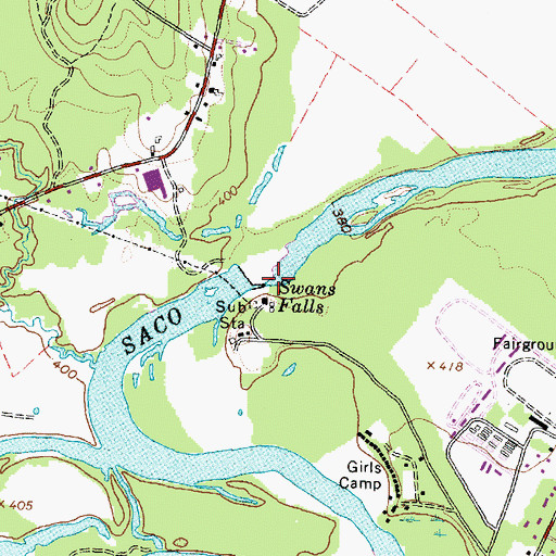 Topographic Map of Swans Falls, ME