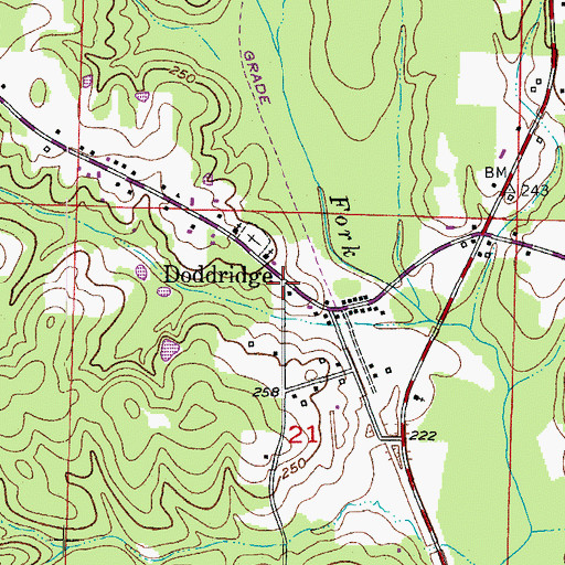 Topographic Map of Doddridge, AR