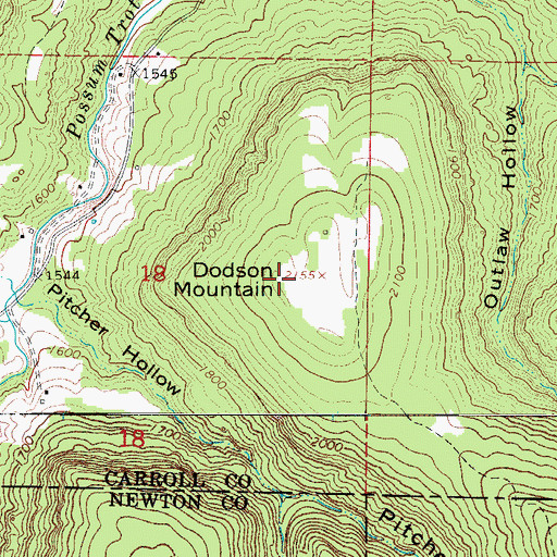 Topographic Map of Dodson Mountain, AR