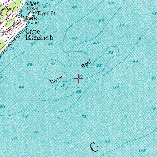 Topographic Map of Taylor Reef, ME