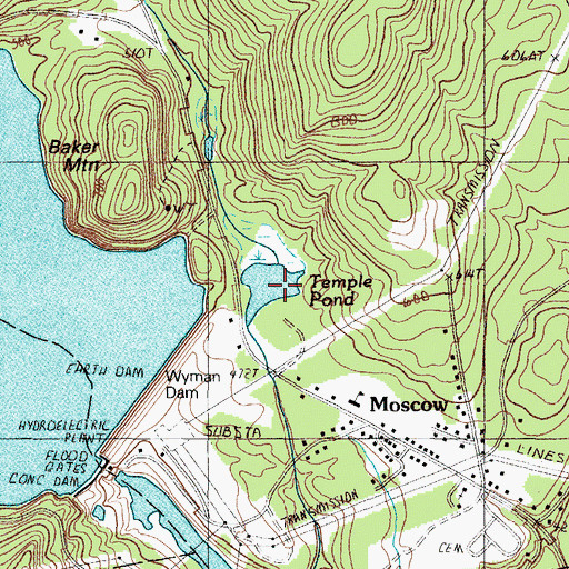 Topographic Map of Temple Pond, ME