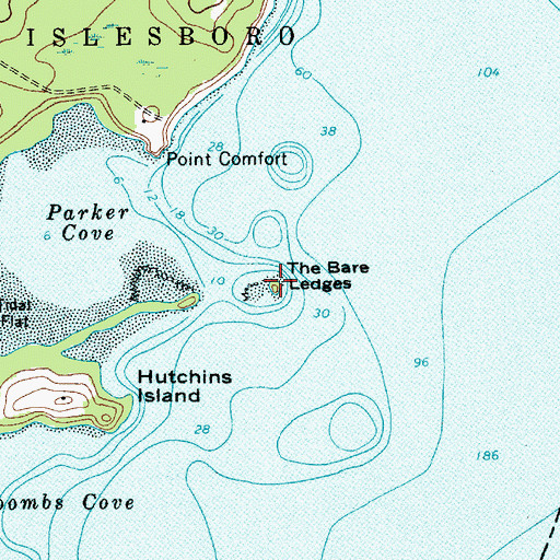 Topographic Map of The Bare Ledges, ME