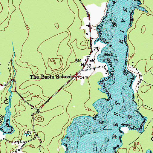 Topographic Map of The Basin School, ME