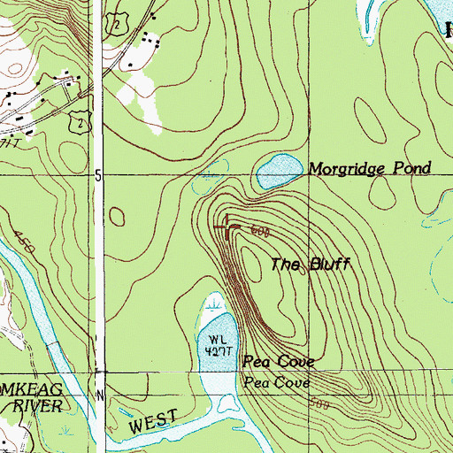 Topographic Map of The Bluff, ME