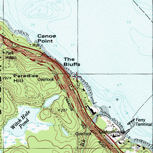 Topographic Map of The Bluffs, ME