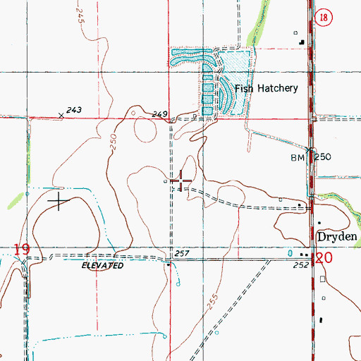 Topographic Map of Dryden, AR