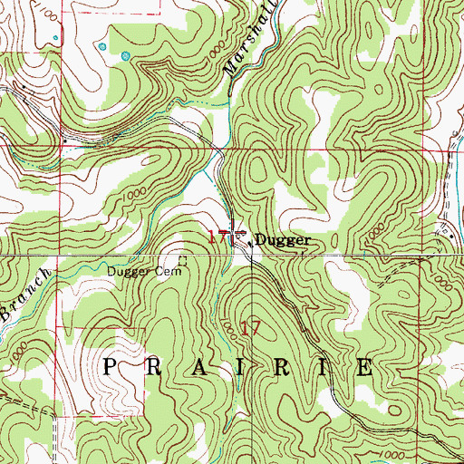 Topographic Map of Dugger, AR
