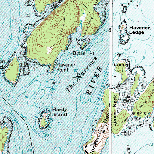 Topographic Map of The Narrows, ME
