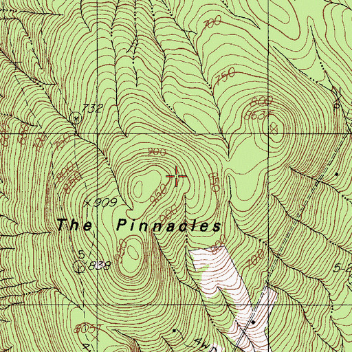 Topographic Map of The Pinnacles, ME