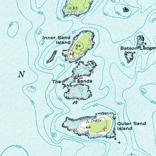 Topographic Map of The Sands, ME