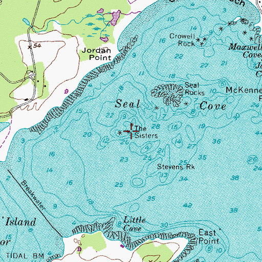 Topographic Map of The Sisters, ME