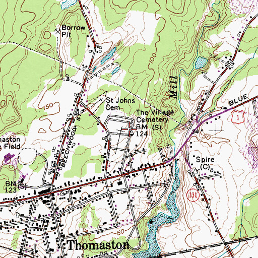 Topographic Map of The Village Cemetery, ME