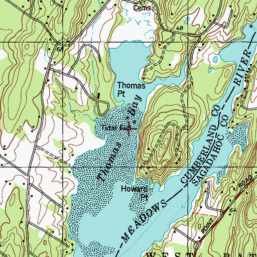 Topographic Map of Thomas Bay, ME