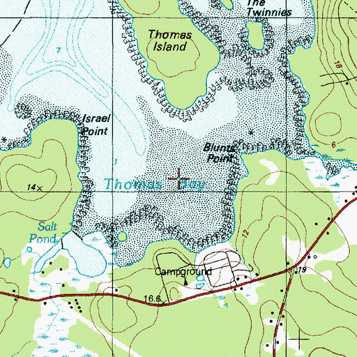 Topographic Map of Thomas Bay, ME