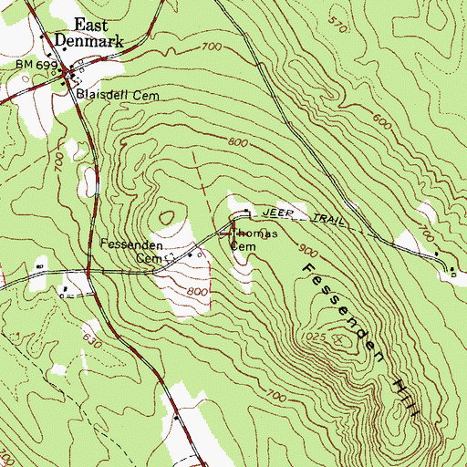 Topographic Map of Thomas Cemetery, ME
