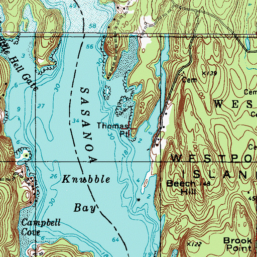 Topographic Map of Thomas Point, ME