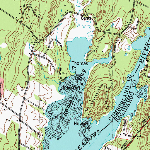 Topographic Map of Thomas Point, ME