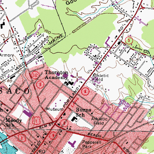 Topographic Map of Thornton Academy, ME