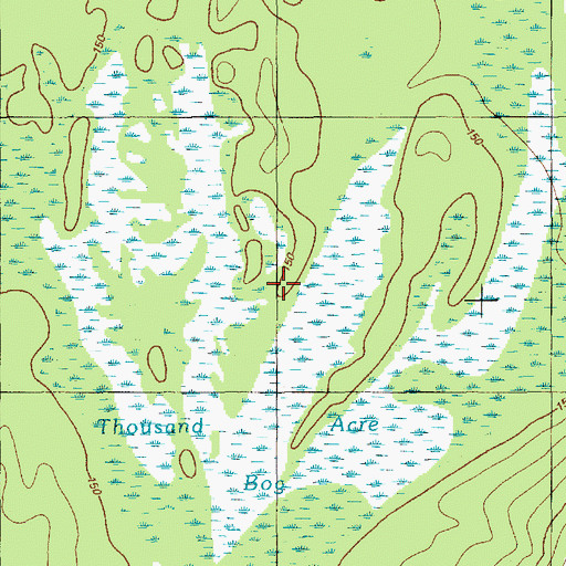 Topographic Map of Thousand Acre Bog, ME