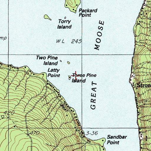 Topographic Map of Three Pine Island, ME