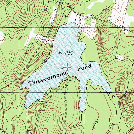 Topographic Map of Threecornered Pond, ME
