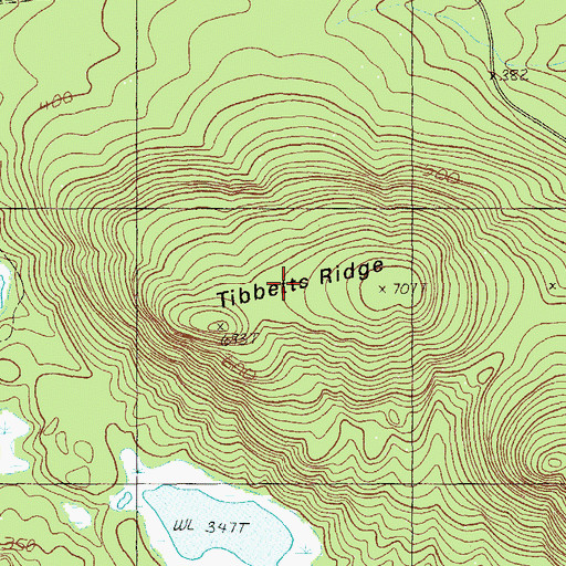 Topographic Map of Tibbets Ridge, ME