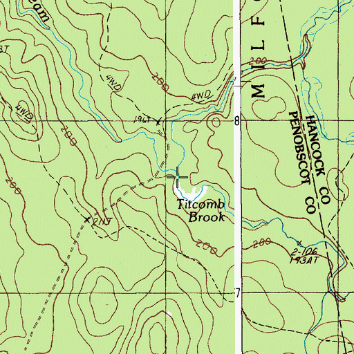Topographic Map of Titcomb Brook, ME