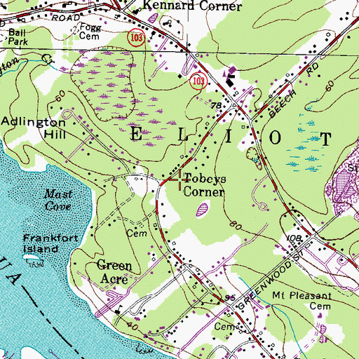 Topographic Map of Tobeys Corner, ME