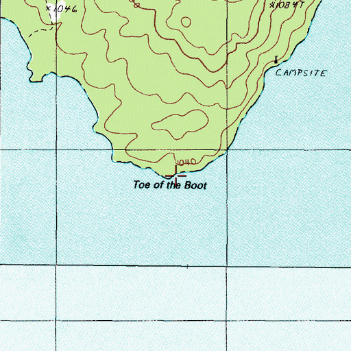 Topographic Map of Toe of the Boot, ME