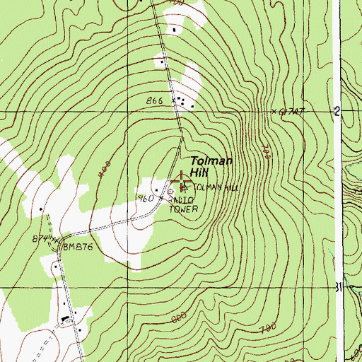 Topographic Map of Tolman Hill, ME