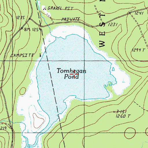 Topographic Map of Tomhegan Pond, ME