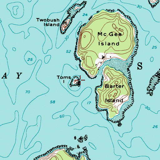 Topographic Map of Toms Island, ME