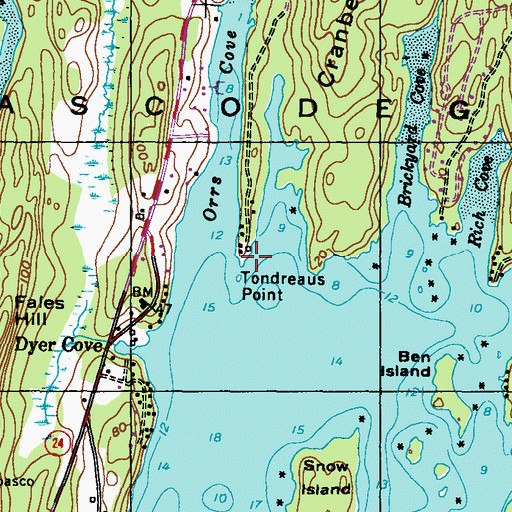 Topographic Map of Tondreaus Point, ME