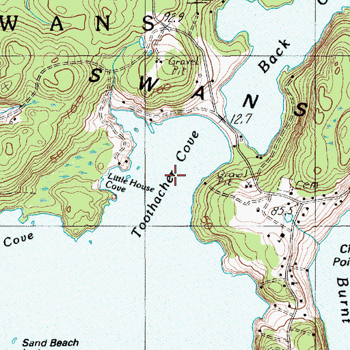 Topographic Map of Toothacher Cove, ME