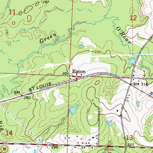 Topographic Map of Emon, AR