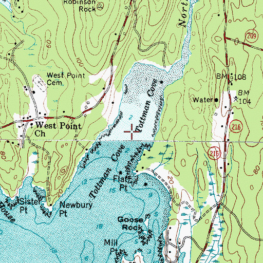 Topographic Map of Tottman Cove, ME
