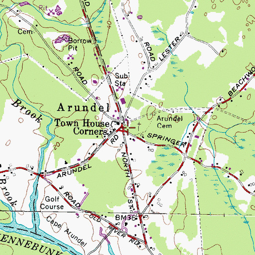 Topographic Map of Town House Corners, ME