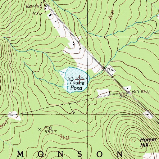 Topographic Map of Towne Pond, ME