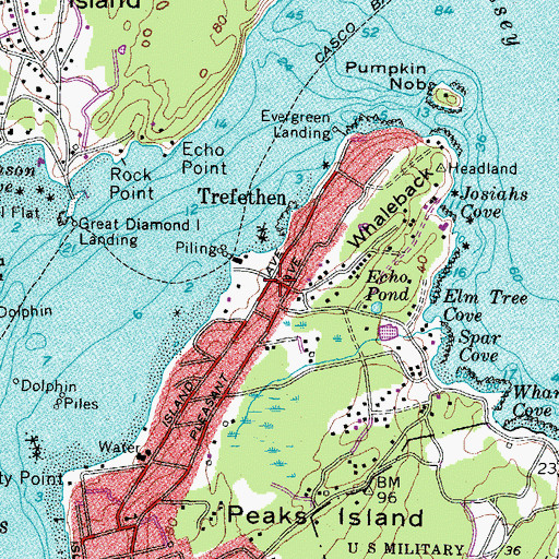 Topographic Map of Trefethen, ME