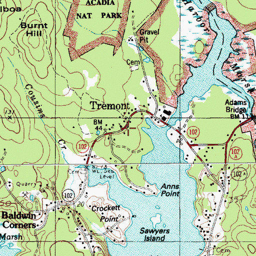 Topographic Map of Tremont Church, ME