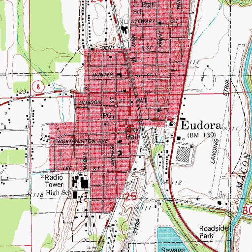 Topographic Map of Eudora, AR