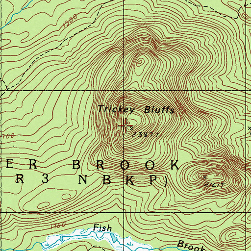 Topographic Map of Trickey Bluffs, ME