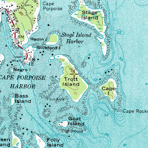 Topographic Map of Trott Island, ME