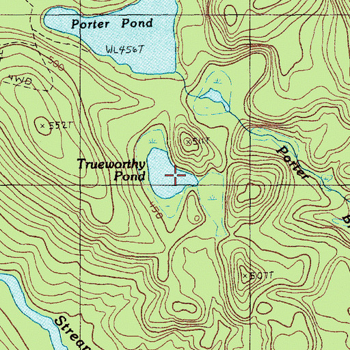 Topographic Map of Trueworthy Pond, ME