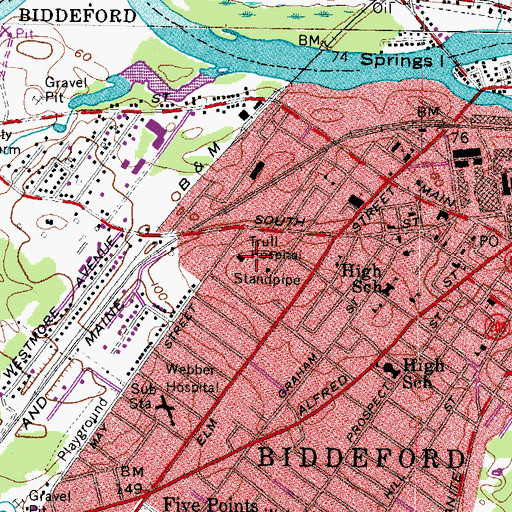 Topographic Map of Trull Hospital, ME
