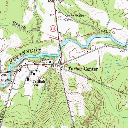 Topographic Map of Turner Center, ME