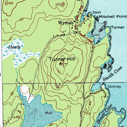 Topographic Map of Turner Hill, ME