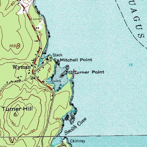 Topographic Map of Turner Point, ME